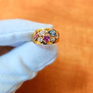 18K Yellow Gold Pink/Blue Topaz Ring