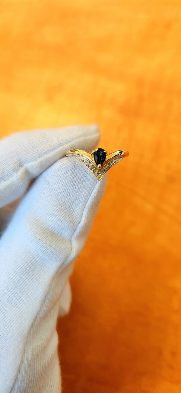 10K Yellow Gold Sapphire Tiara Diamond Ring