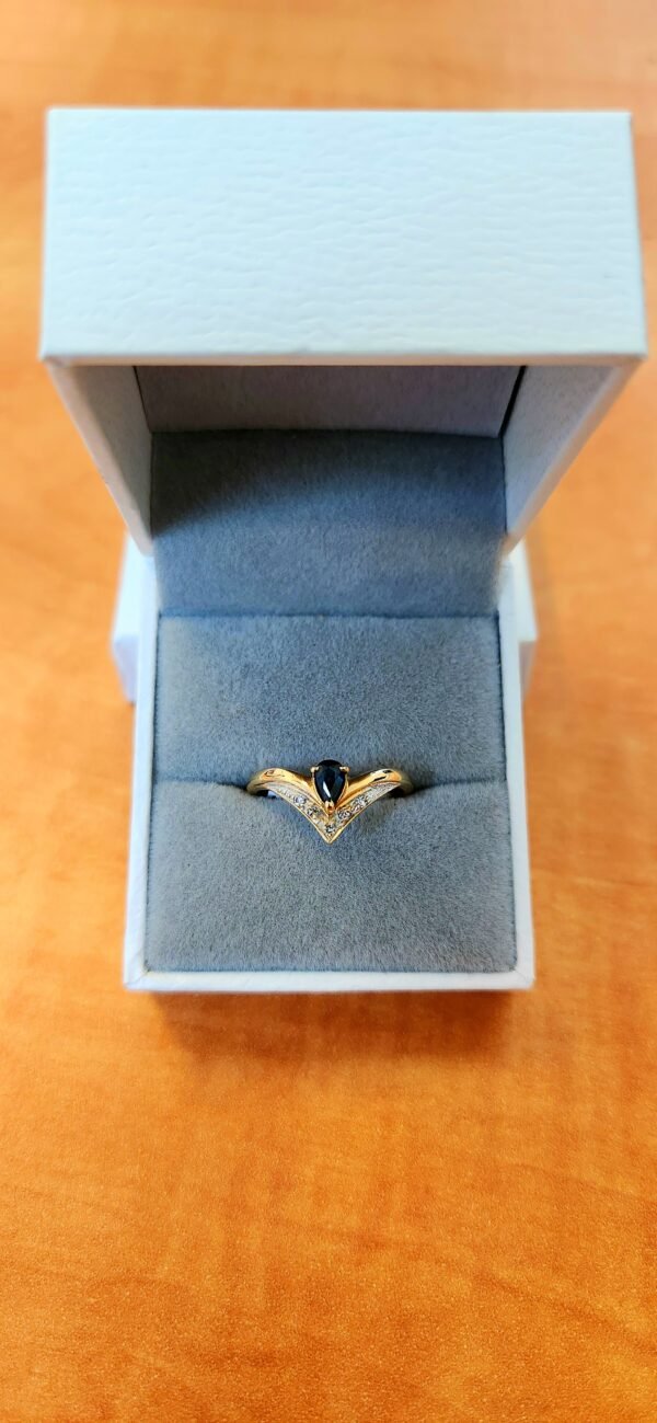 10K Yellow Gold Sapphire Tiara Diamond Ring - Image 3