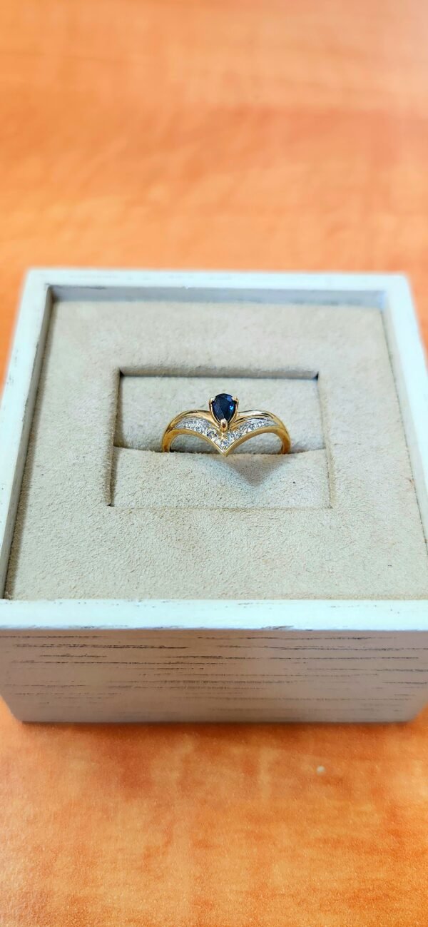 10K Yellow Gold Sapphire Tiara Diamond Ring - Image 5