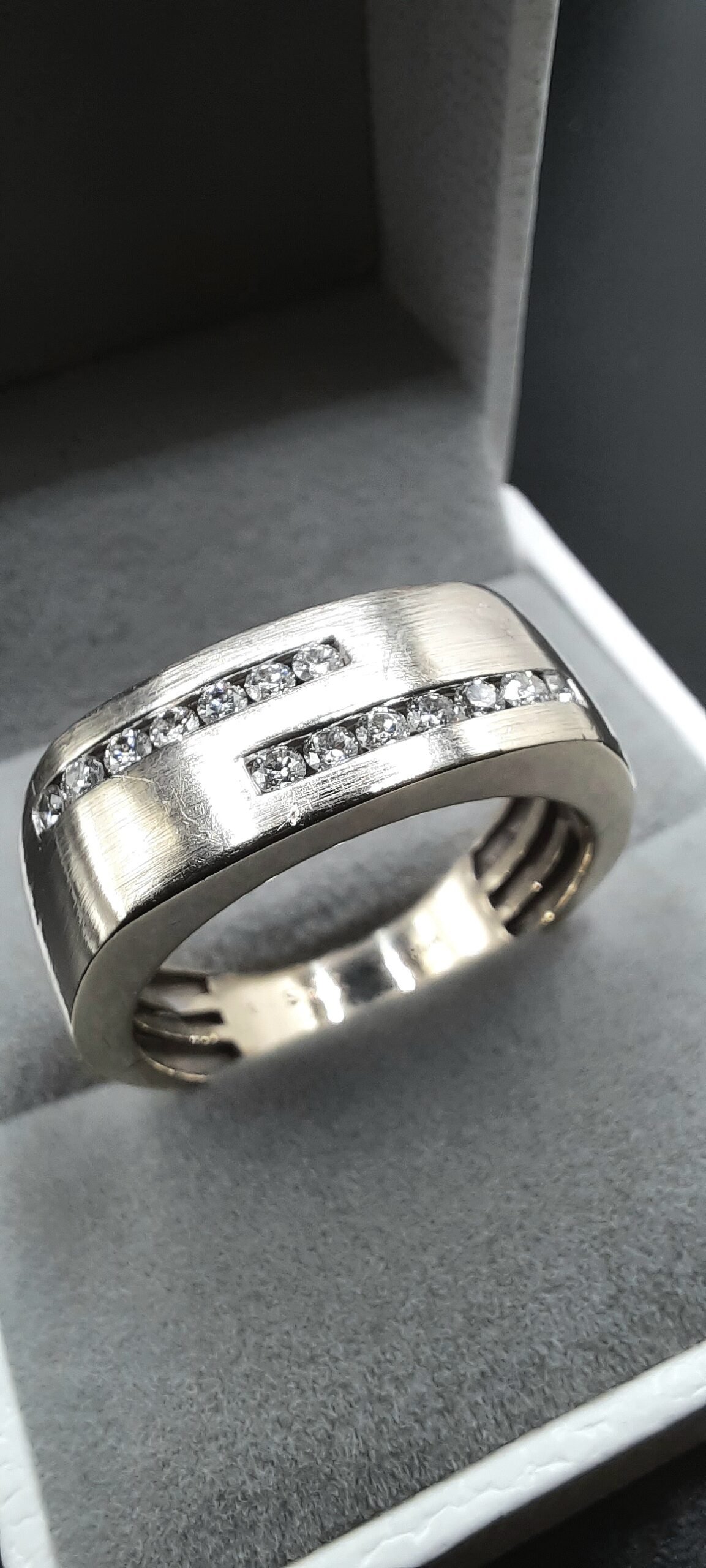 Modern Geometric Channel-Set Diamond Band Ring