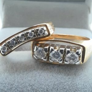 Two Piece Three Stone Diamond Wedding Set with Accents