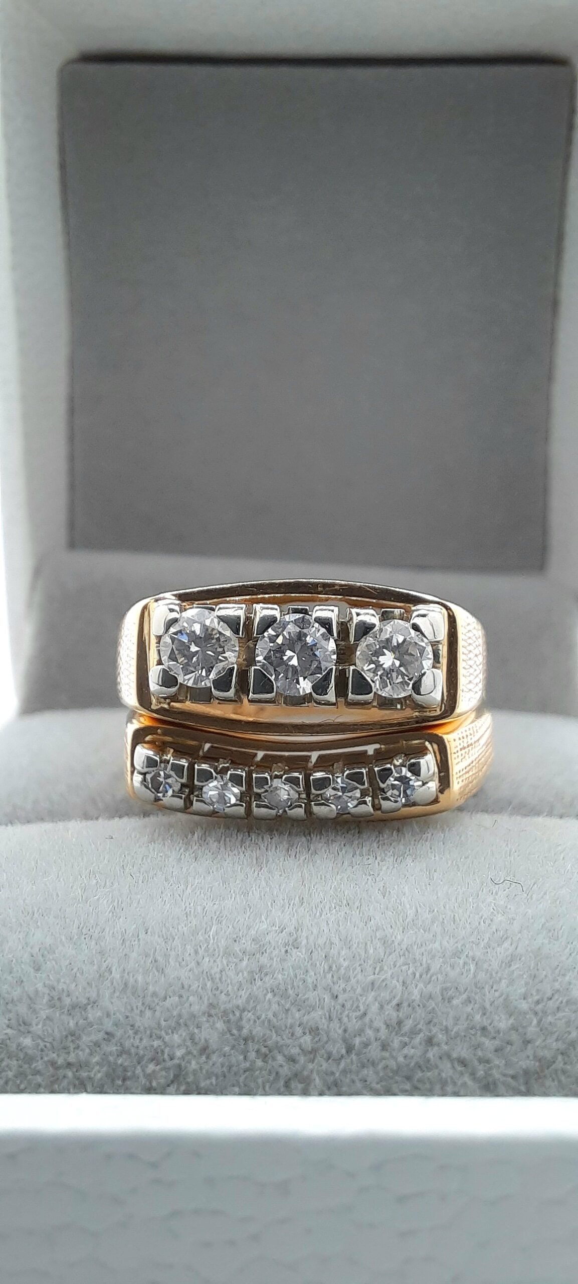 Two Piece Three Stone Diamond Wedding Set with Accents - Image 3