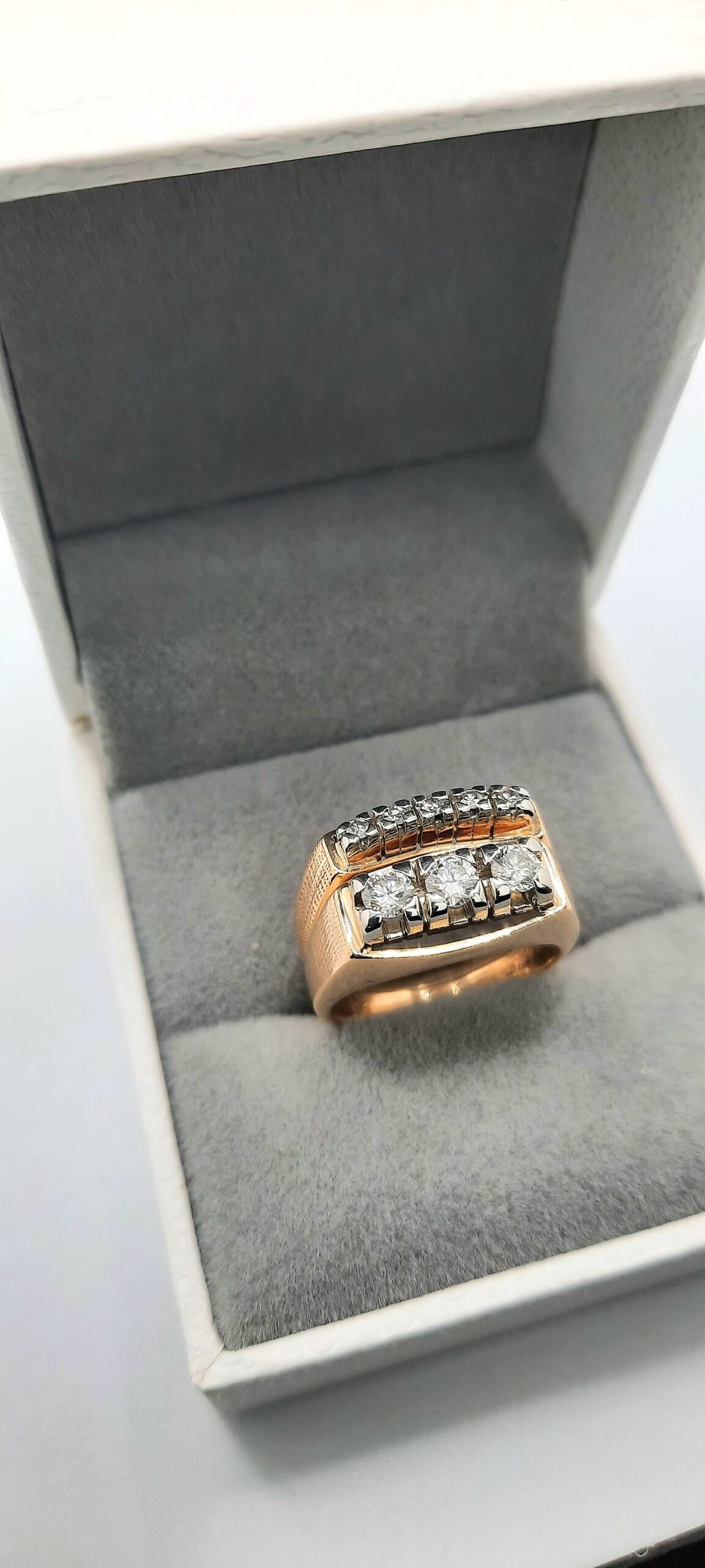 Two Piece Three Stone Diamond Wedding Set with Accents - Image 5