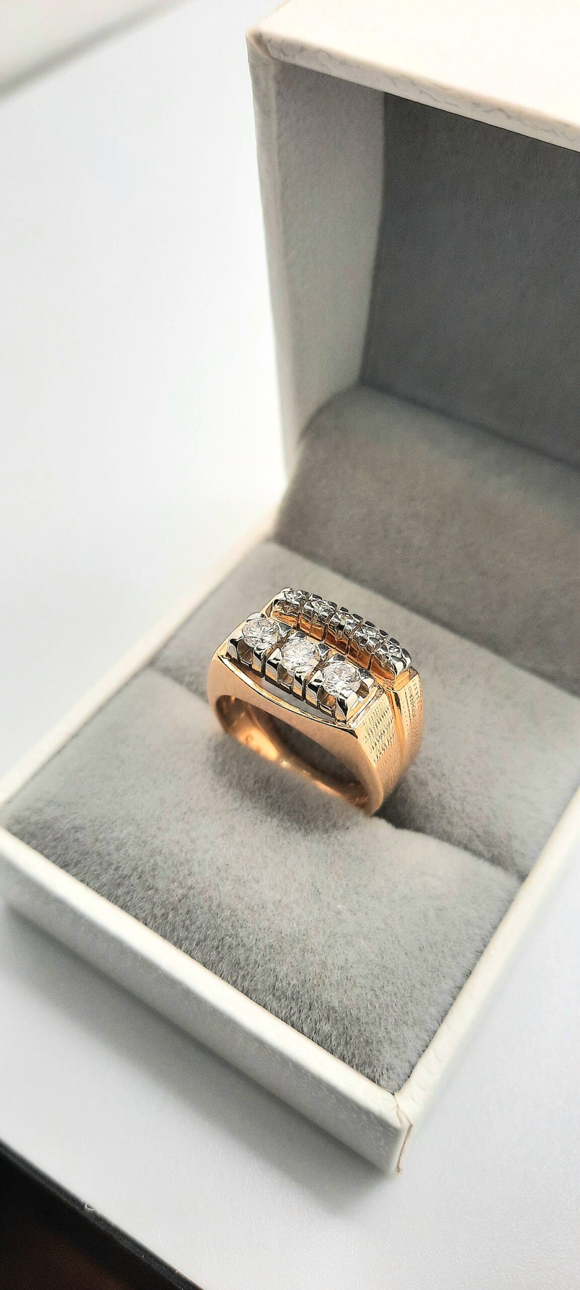 Two Piece Three Stone Diamond Wedding Set with Accents - Image 8