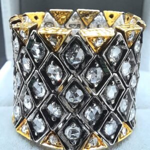 Quilted Geometric Lattice Wide Band Diamond Ring - Vintage Inspired