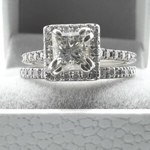 Princess-Cut Diamond Halo Bridal Set - Fitted Engagement Ring & Matching Band