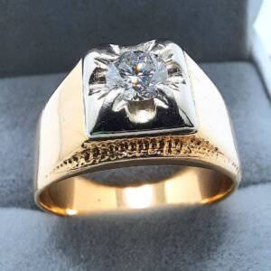 Vintage Solitaire Diamond Ring - Wide Band