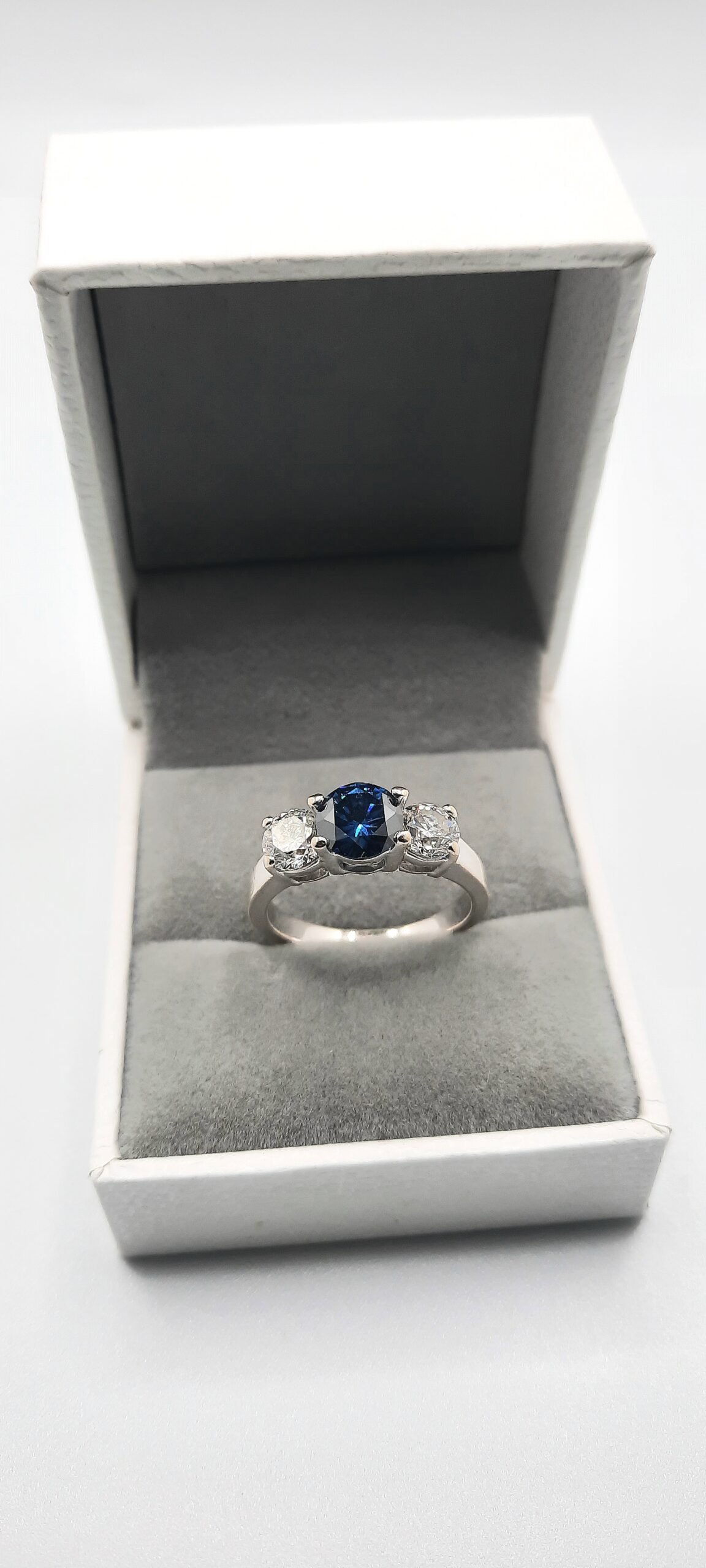 Three Stone Natural Diamond Ring Fancy Blue - Colour Enhanced Heat Treated - Image 7