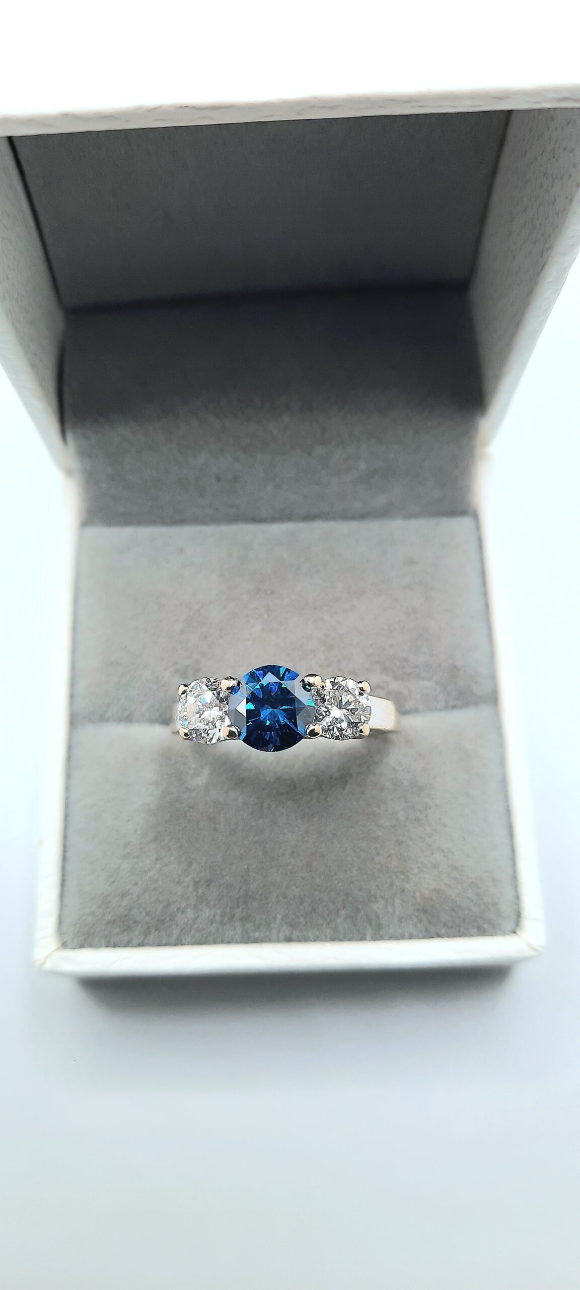 Three Stone Natural Diamond Ring Fancy Blue - Colour Enhanced Heat Treated - Image 6
