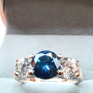Three Stone Natural Diamond Ring Fancy Blue - Colour Enhanced Heat Treated