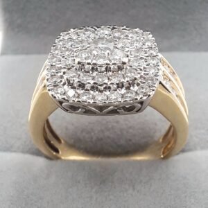 Diamond Cluster Double Halo Ring With Double Row Side Diamonds