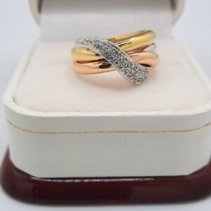 18K Three-Tone Gold Trinity Diamond Band